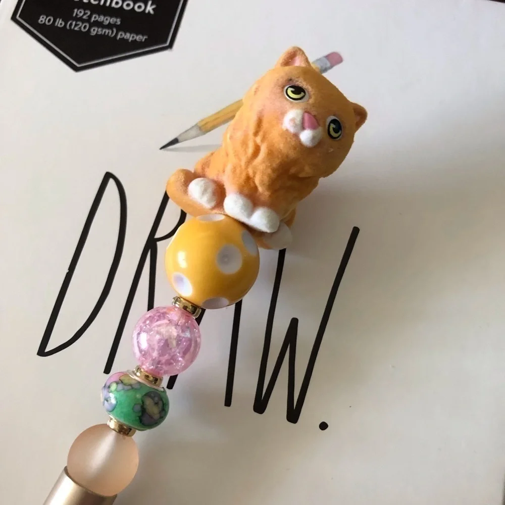 Kitty in my pocket: Orange Tabby Cat handmade beaded pen